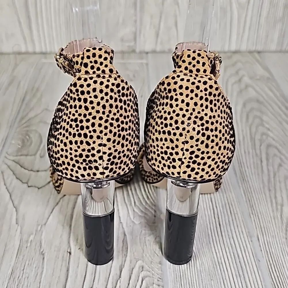 BCBGeneration Lexana Animal Print Leather Heeled Sandals Womens Size 5